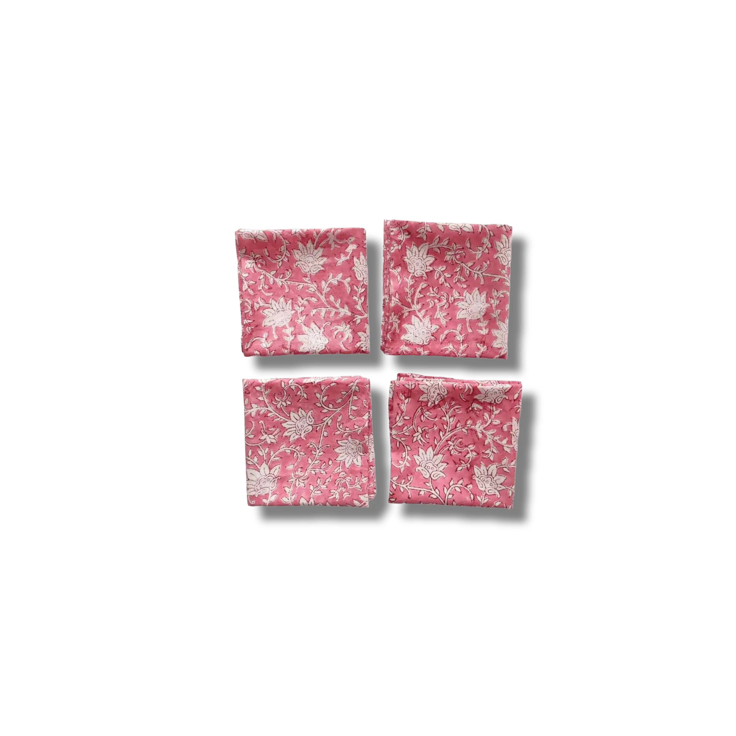 White and Pink Floral Block Printed Cotton Napkins - Image 6