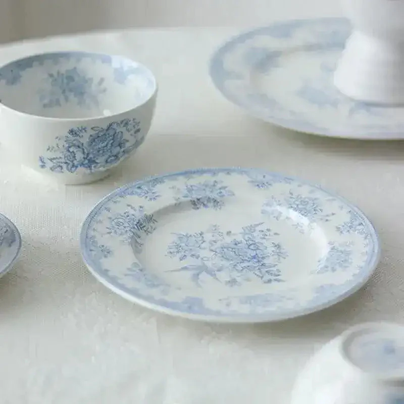 White and Sky Blue Peony Flower Tableware - Image 2