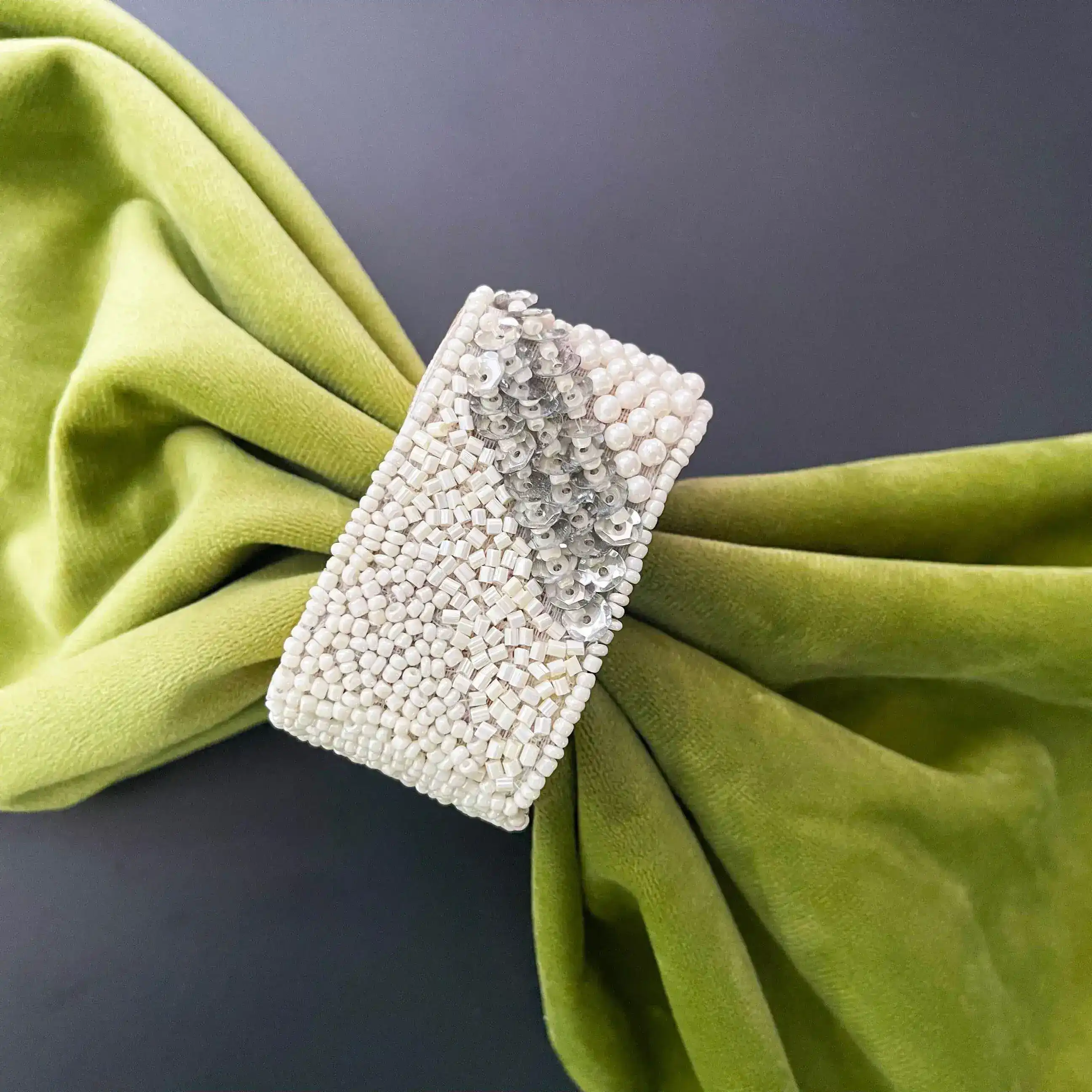 White Beaded and Wooden Napkin Rings - Image 5