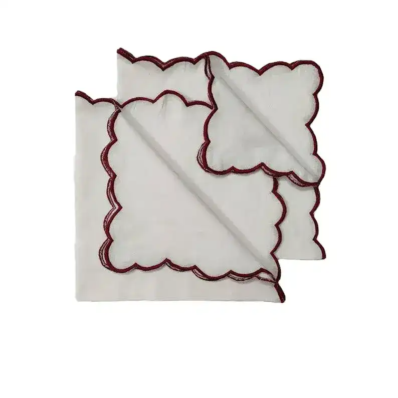 White Cotton Napkins with Embroidered Trim - Image 4