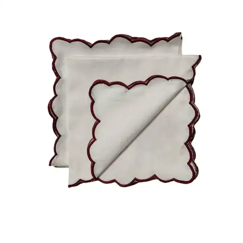 White Cotton Napkins with Embroidered Trim - Image 5