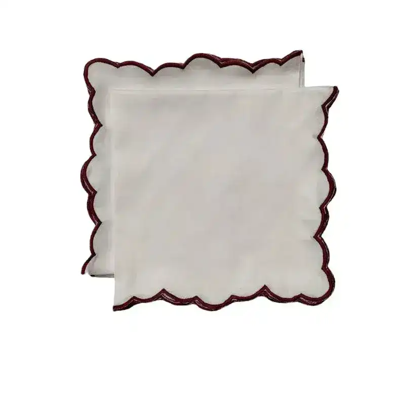 White Cotton Napkins with Embroidered Trim - Image 7