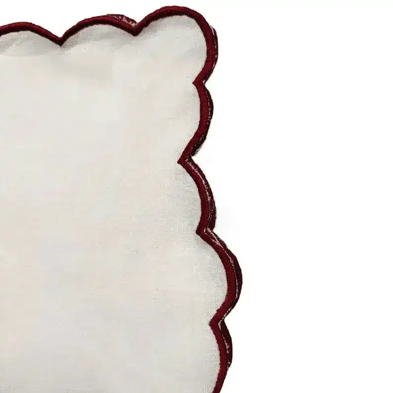 White Cotton Napkins with Embroidered Trim - Image 9