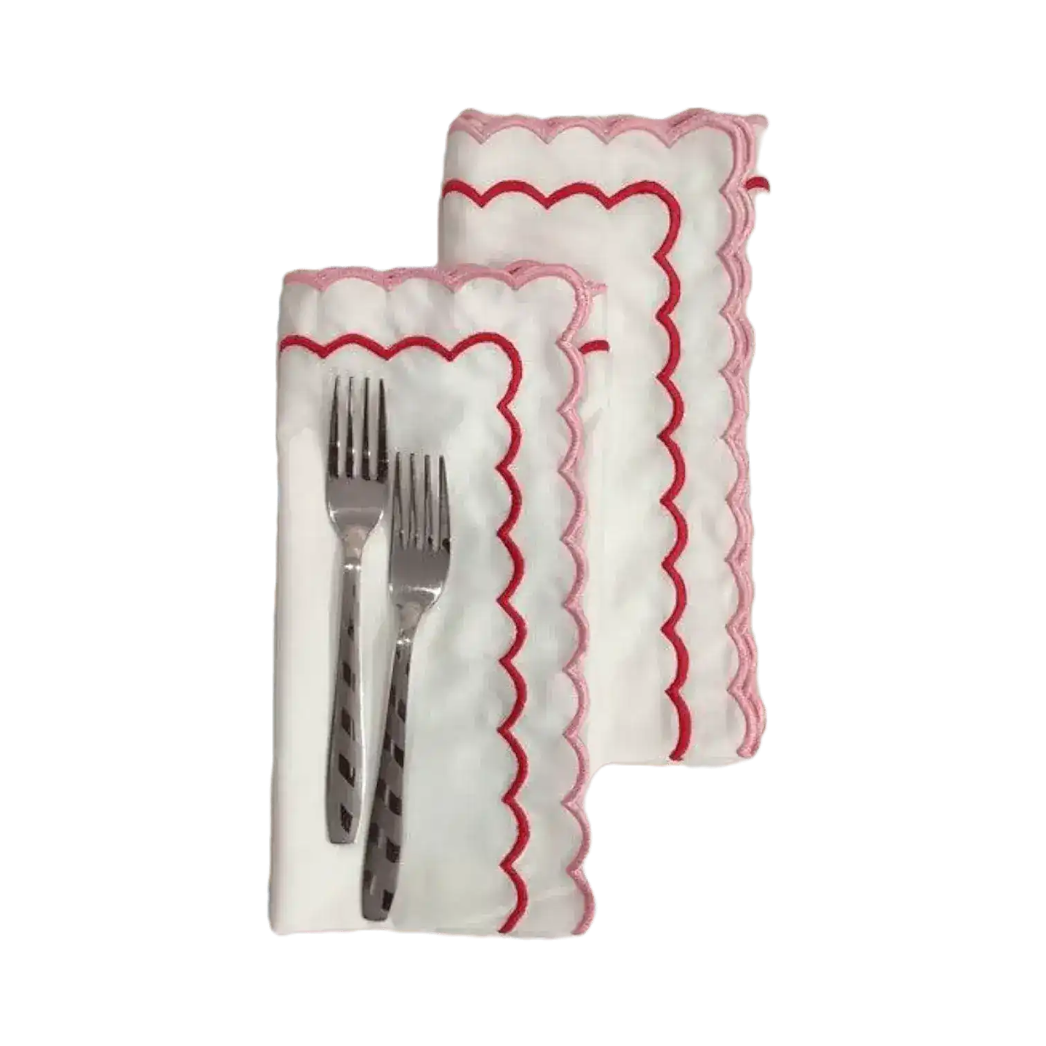 White Cotton Napkins with Pink and Red Trim - Image 5