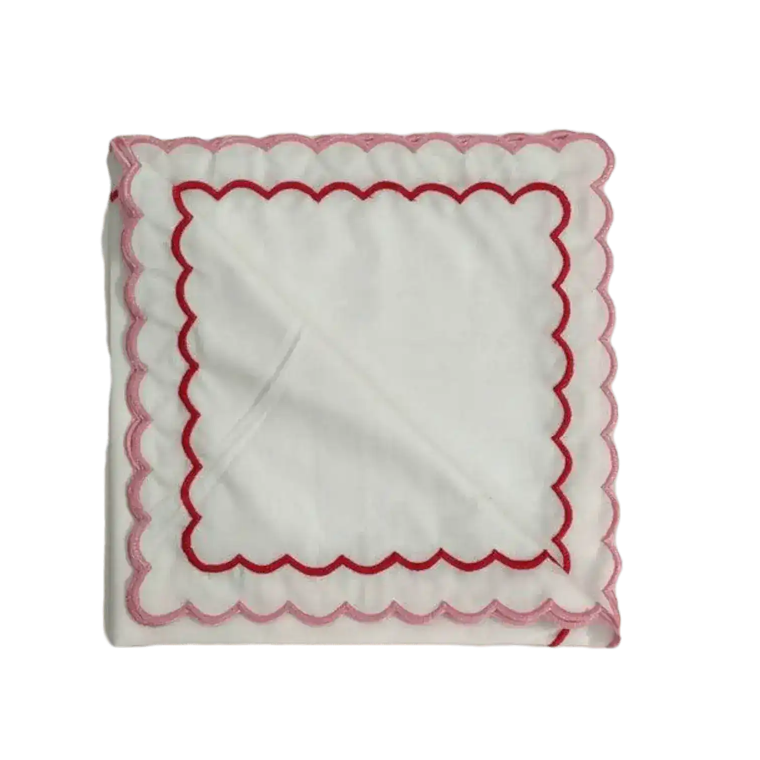 White Cotton Napkins with Pink and Red Trim - Image 7