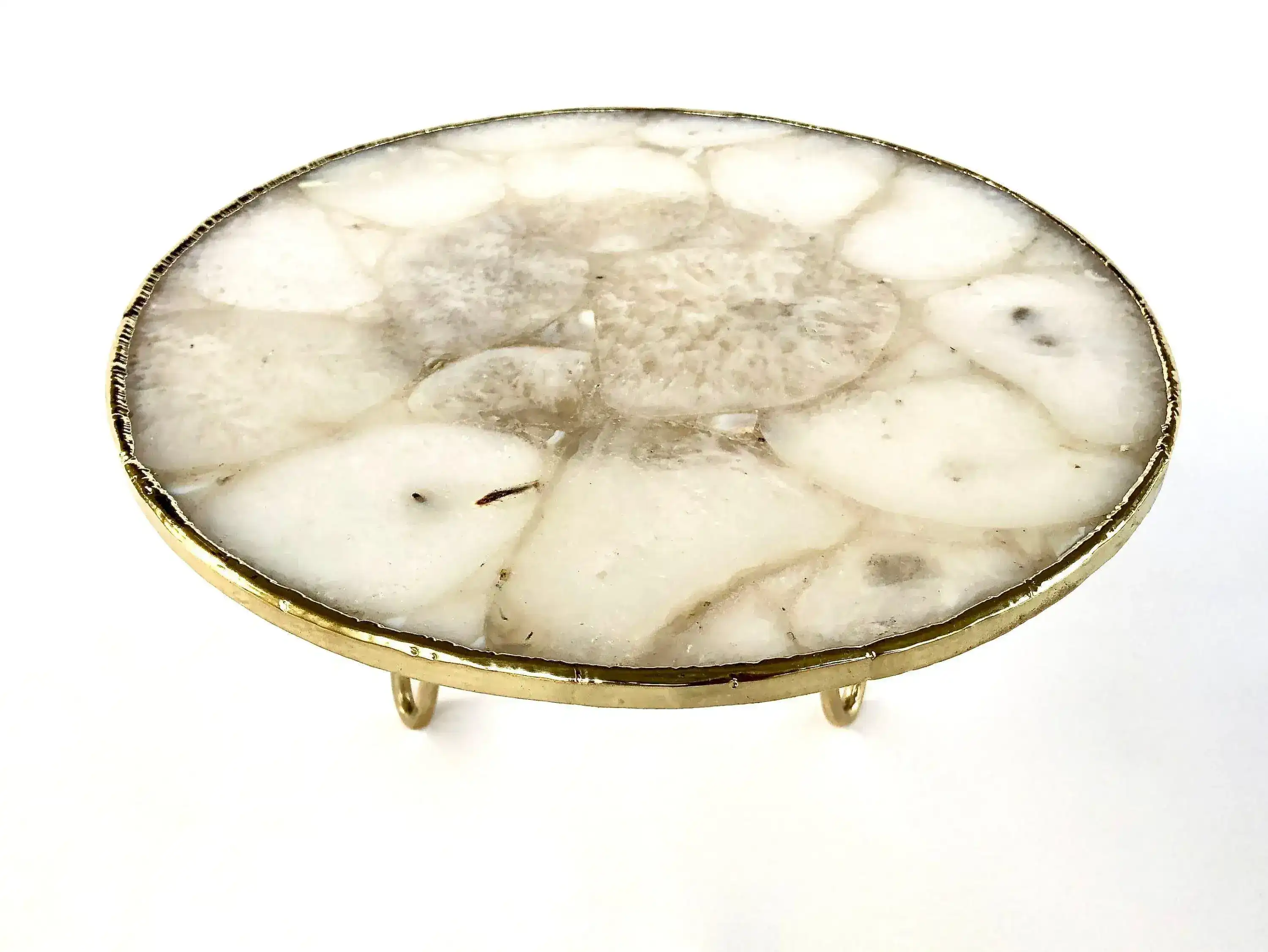 White Crystal Agate Cake Stand with Brass Legs - Image 6