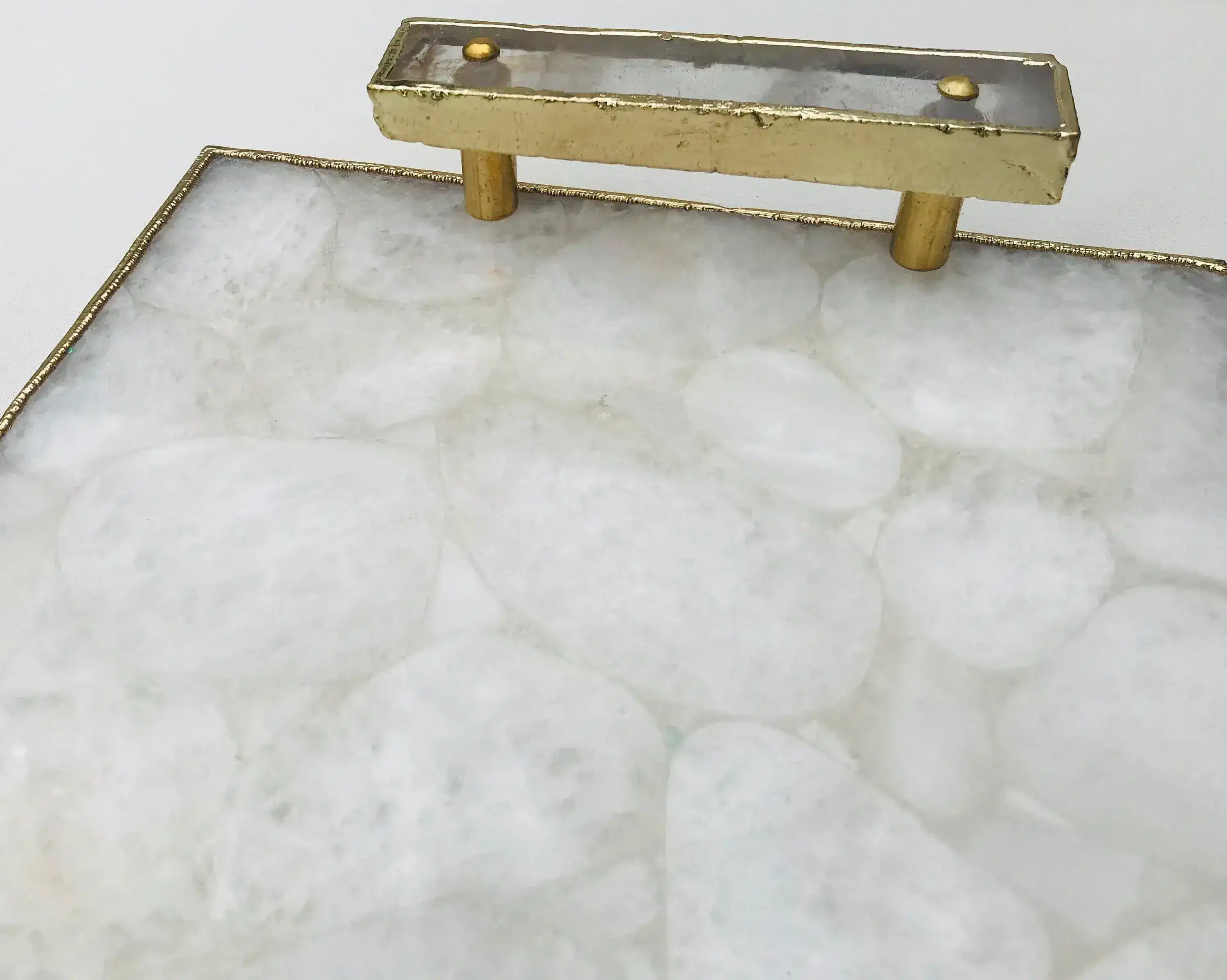 White Crystal Agate Plated Serving Tray With Clear Quartz Handles - Image 3