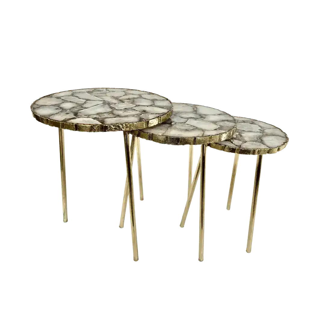 White Crystal Agate Round Nesting Tables - Set of 3 - Image 3