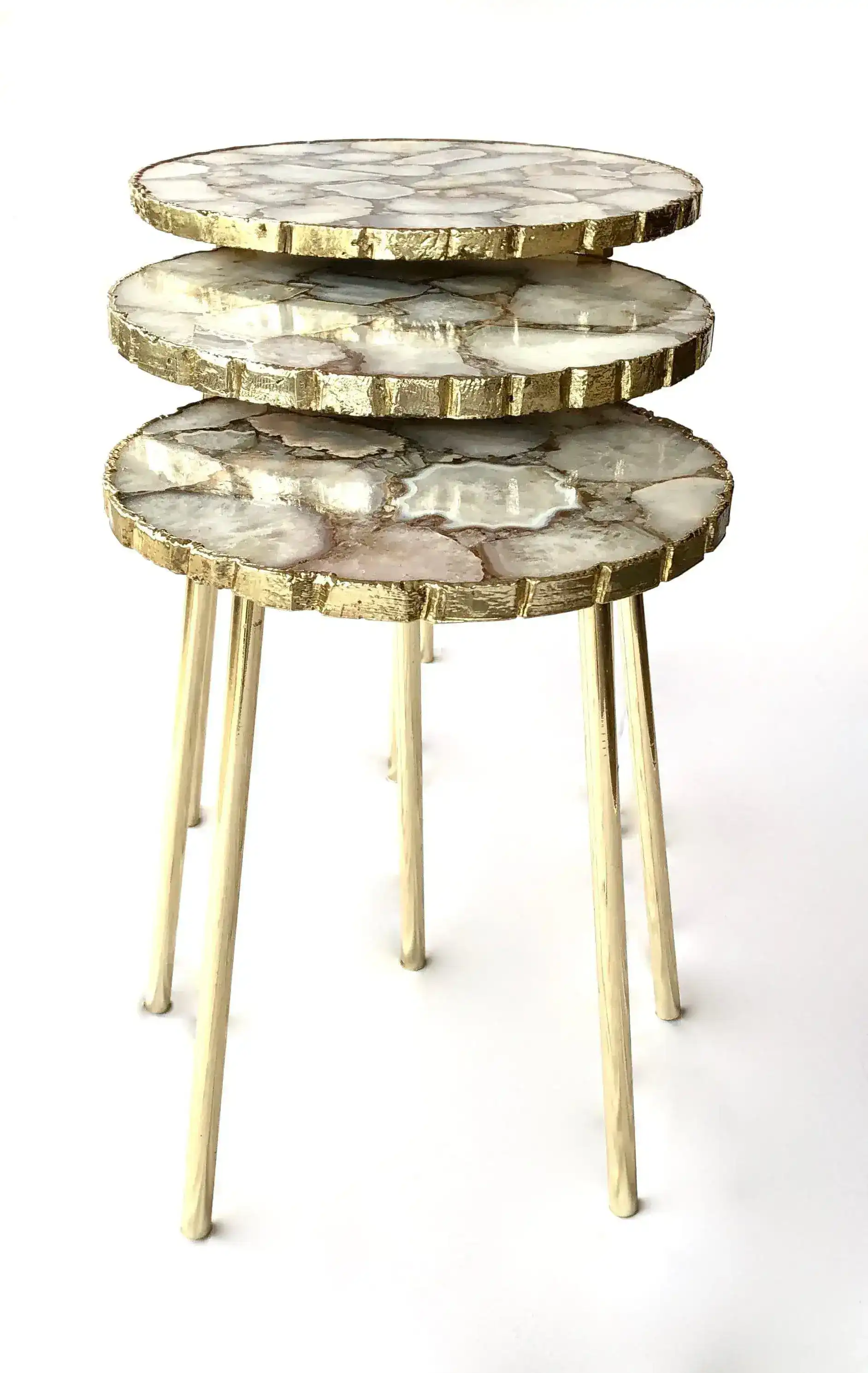 White Crystal Agate Round Nesting Tables - Set of 3 - Image 4