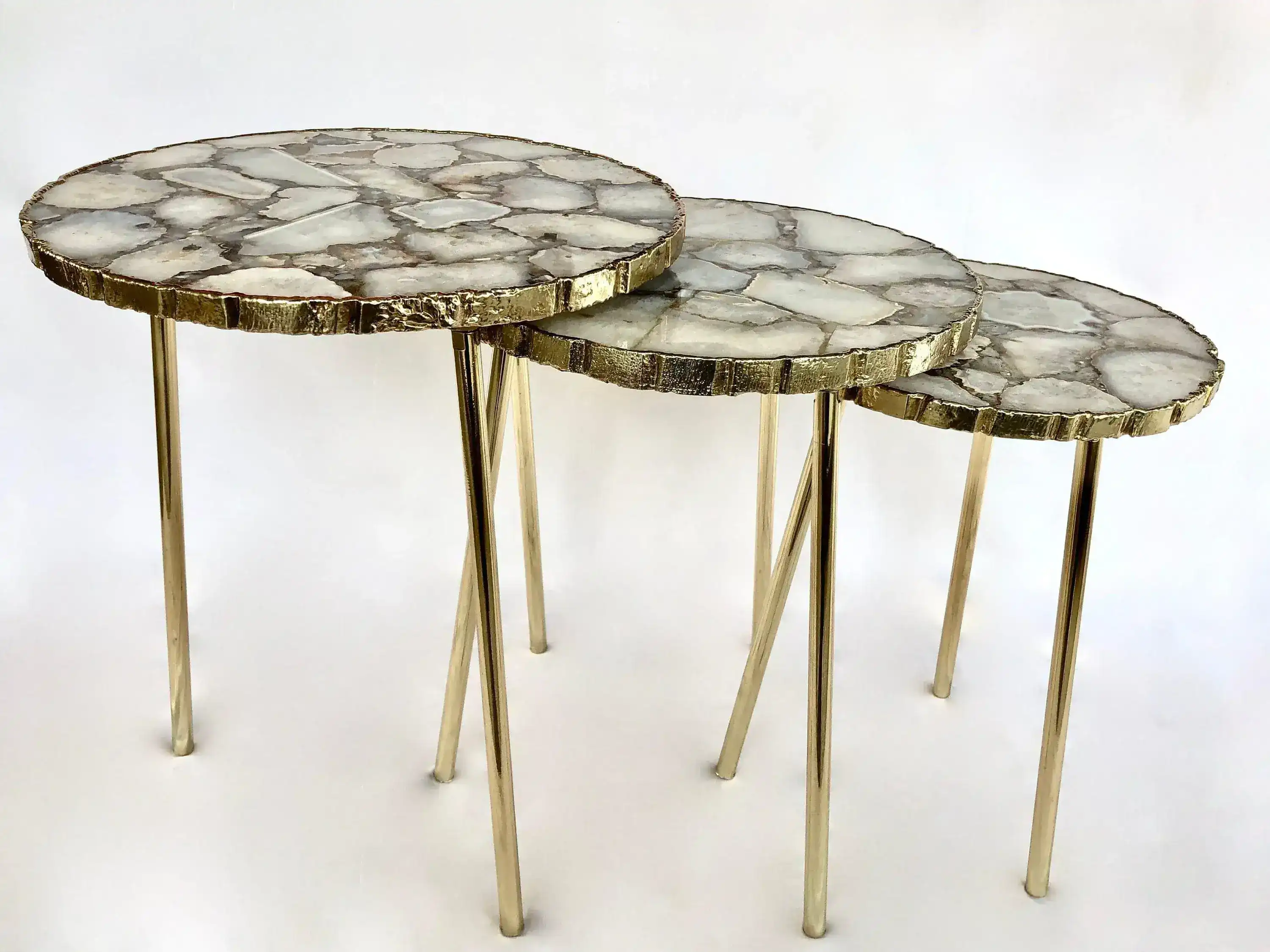 White Crystal Agate Round Nesting Tables - Set of 3 - Image 6
