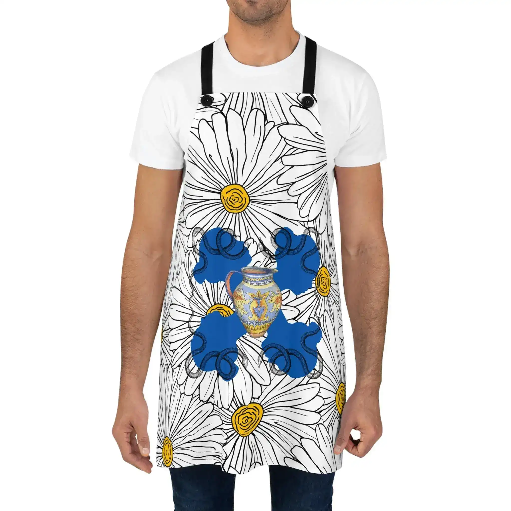 White Daisy Ladies Blue Apron - Image 4