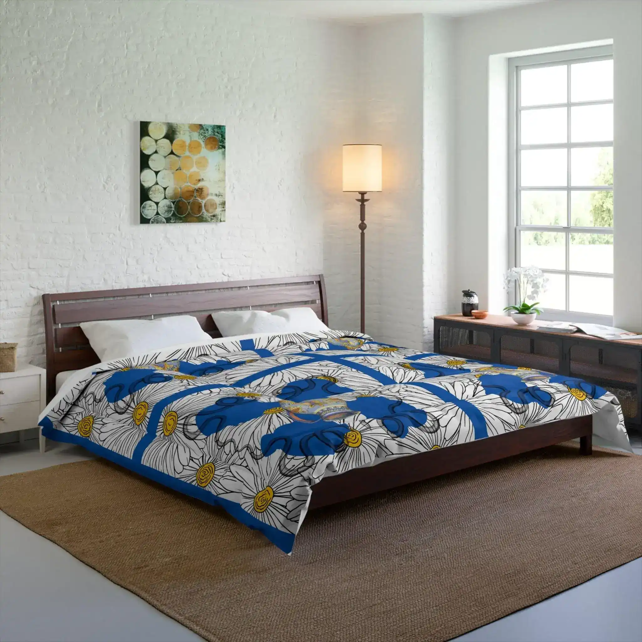 White Daisy Ladies in Blue Comforter - Image 2