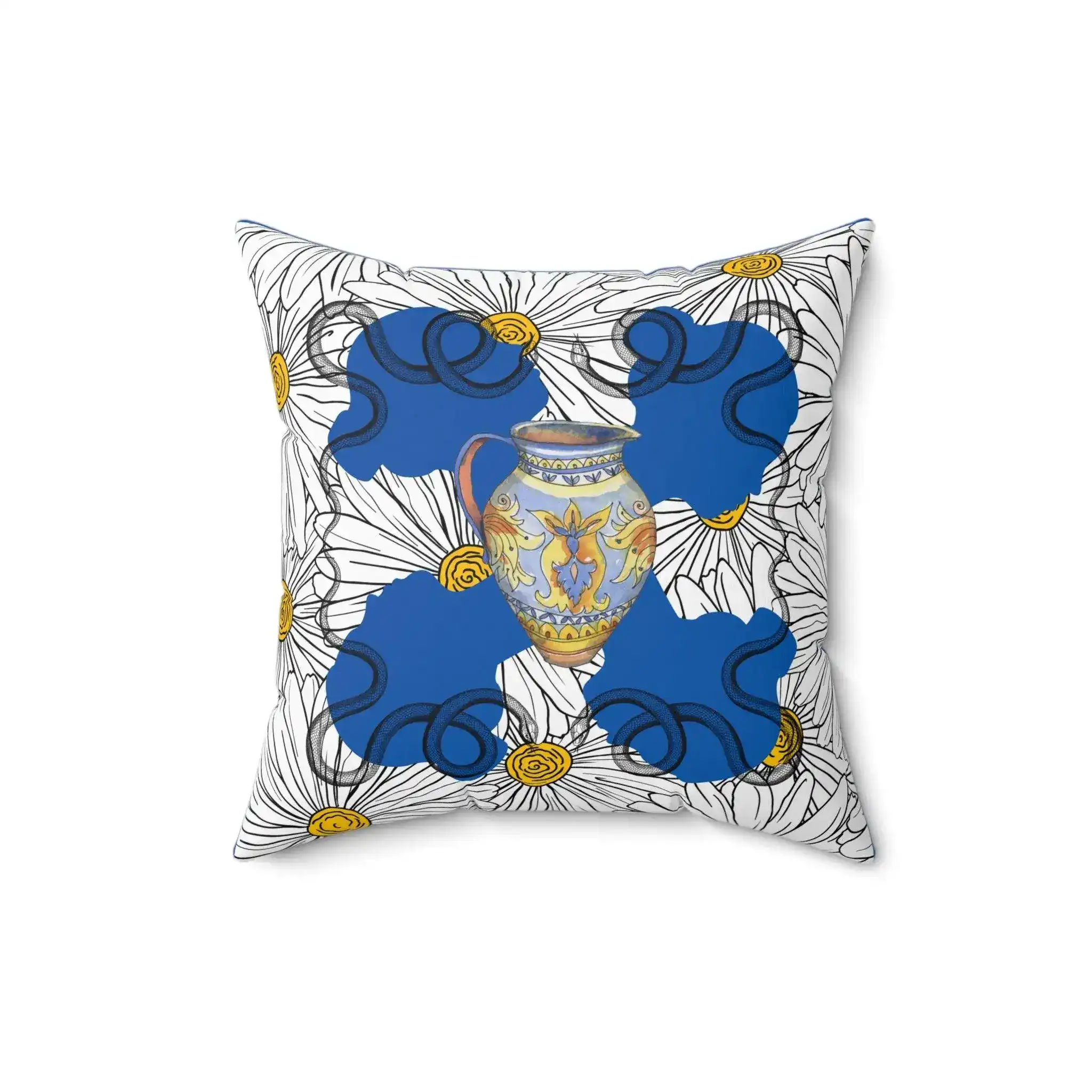 White Daisy Ladies in Blue Polyester Square Throw Pillow - Image 3