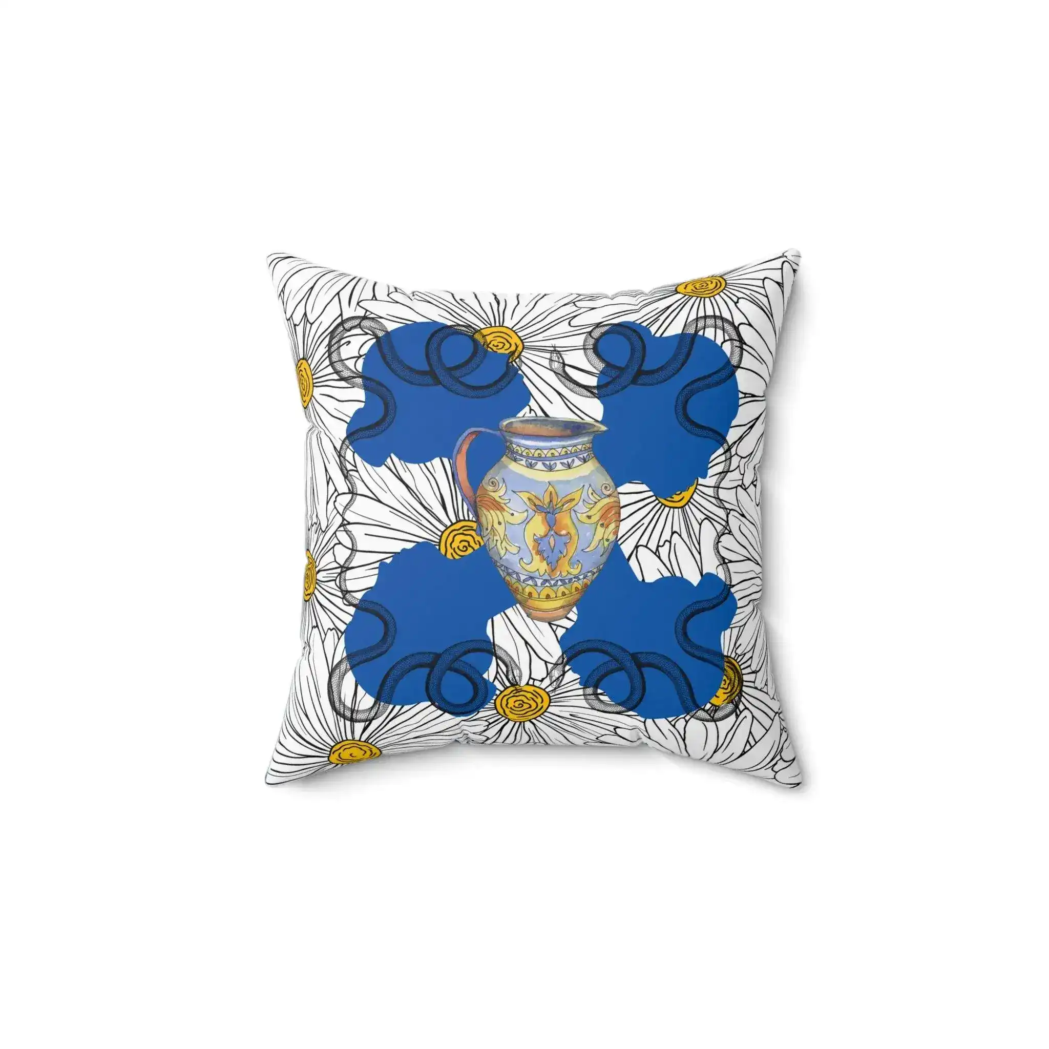 White Daisy Ladies in Blue Polyester Square Throw Pillow - Image 7