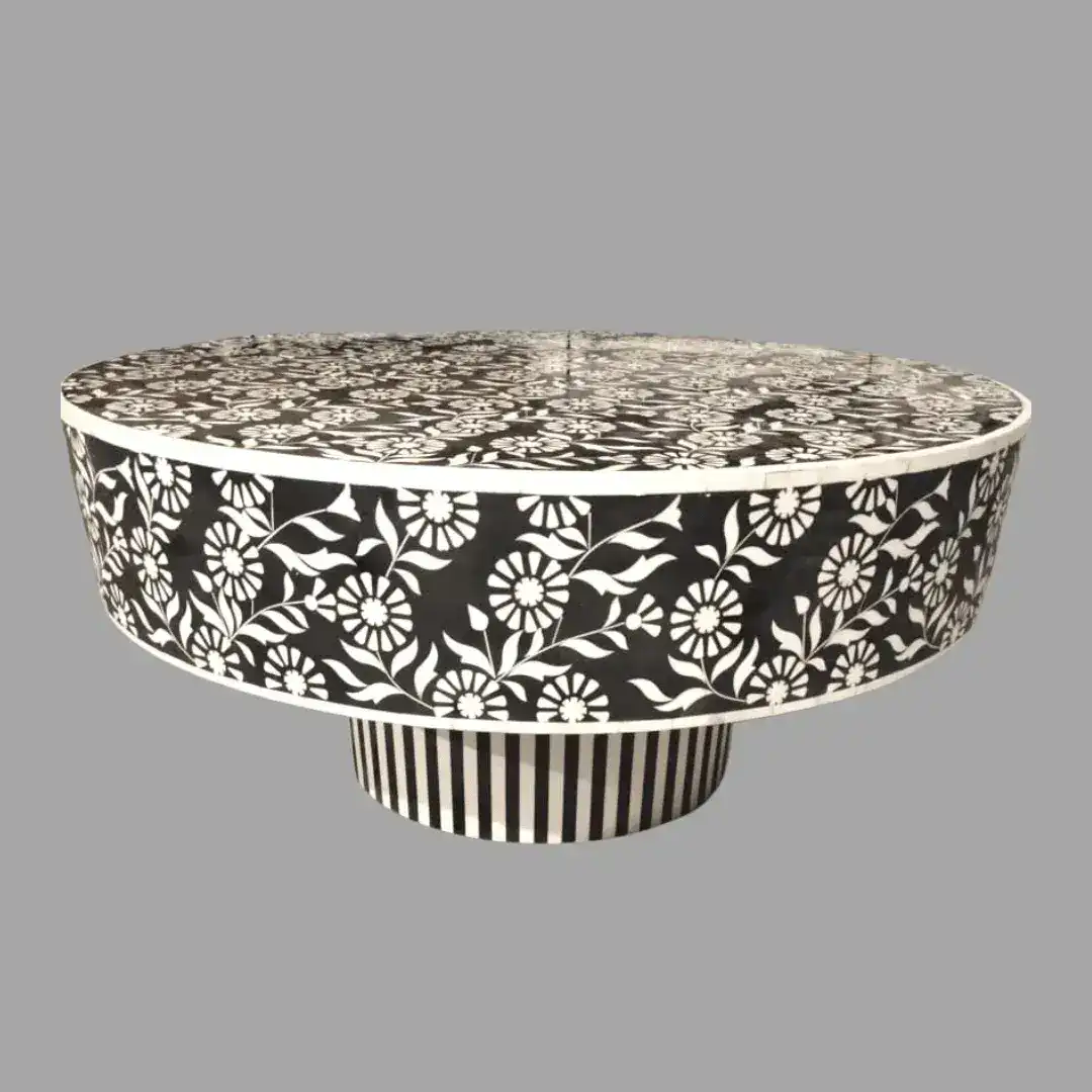 White Desi Bone Inlay Round Coffee Table - Image 4