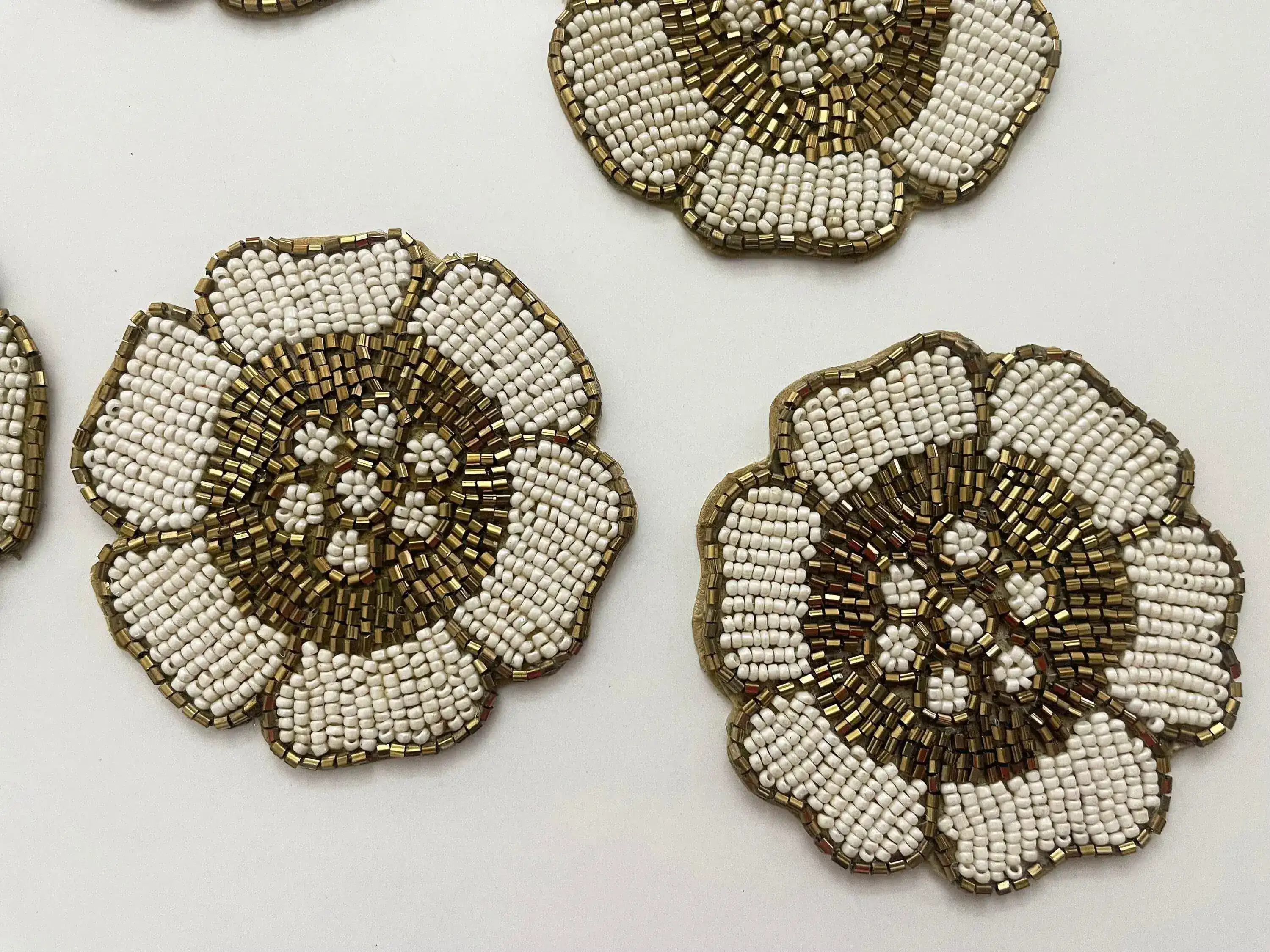 White Gold Flower Beaded Coasters - Image 4