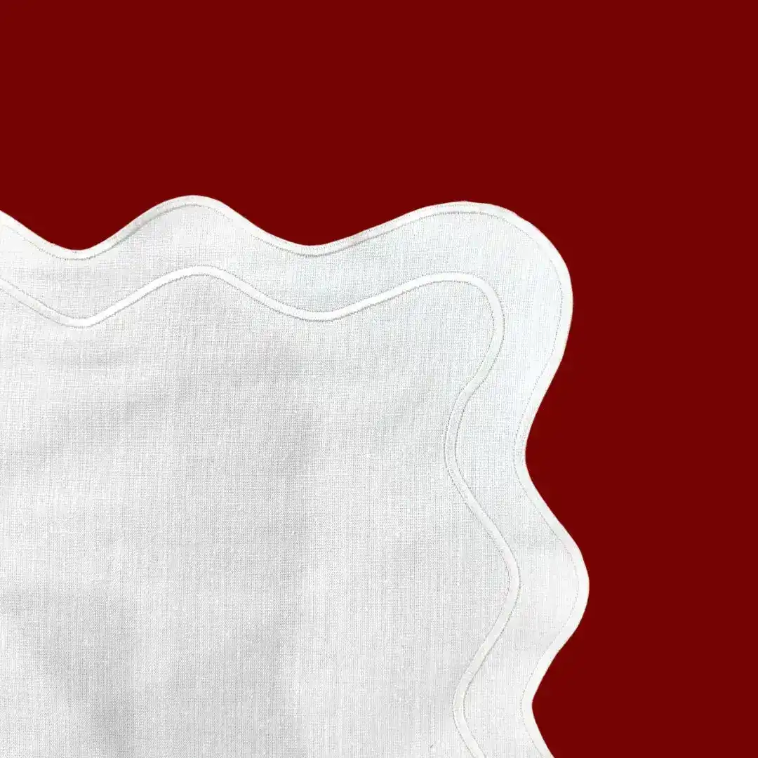 White Scallop 100% Linen Square Placemat - Image 5