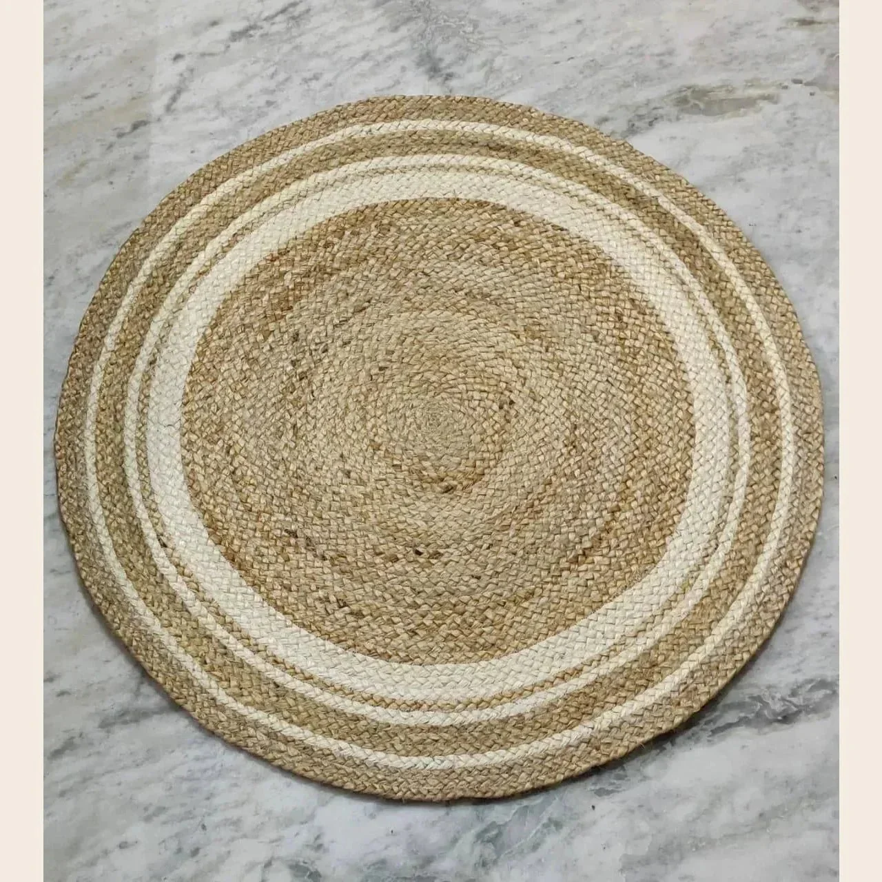 White Trim Natural Hanna Hand Braided Round Jute Rug - Image 3