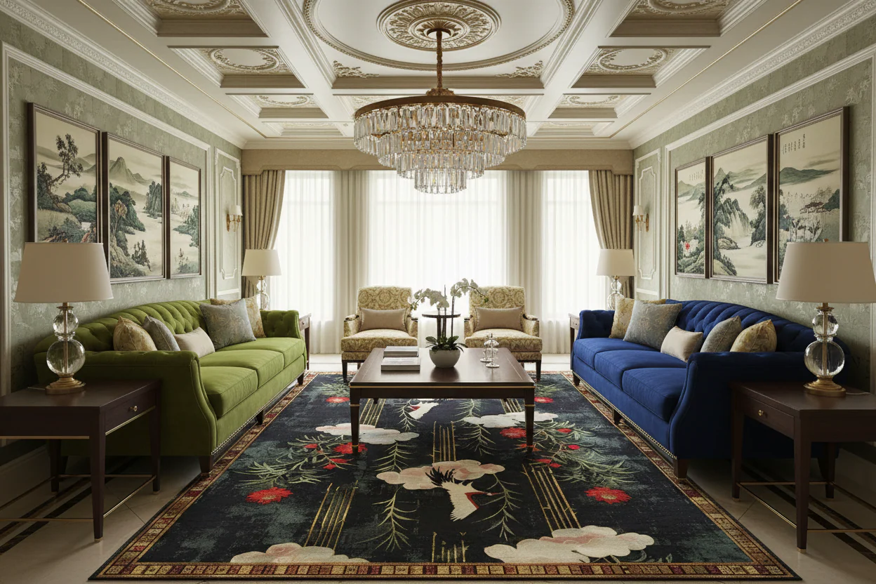 White Wings & Crimson Petals Hand Tufted Rug - Image 4