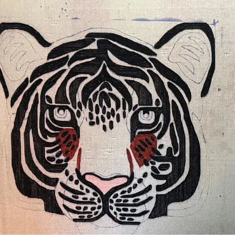 Wild Cat Tiger Face Hand-Tufted Wool Accent Rug - Image 3