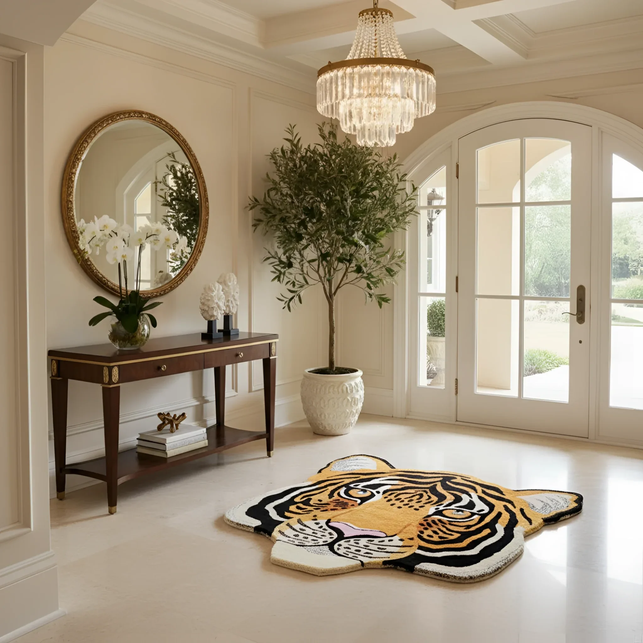 Wild Cat Tiger Face Hand-Tufted Wool Accent Rug - Image 6