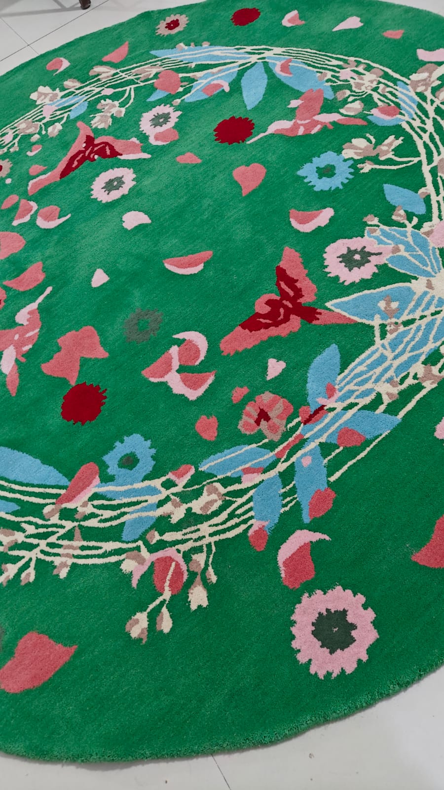 Wild Flowers Birds Round Hand Tufted Rug - Green - Image 3