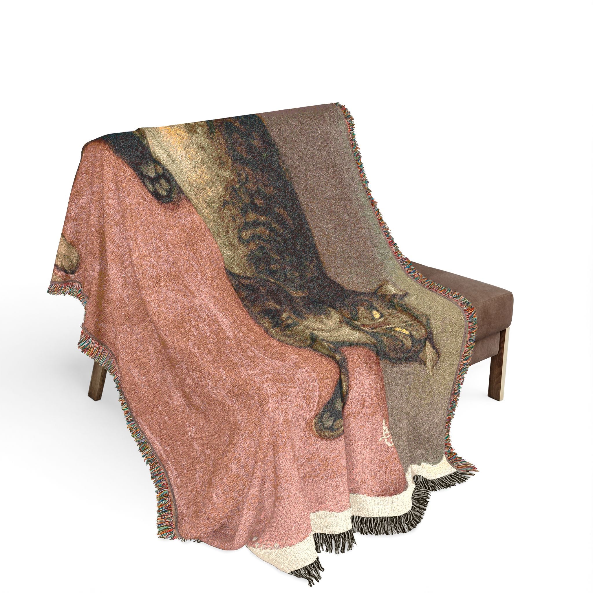 winter-cat-on-a-cushion-steinlen | Woven Tapestry Blanket - Image 3