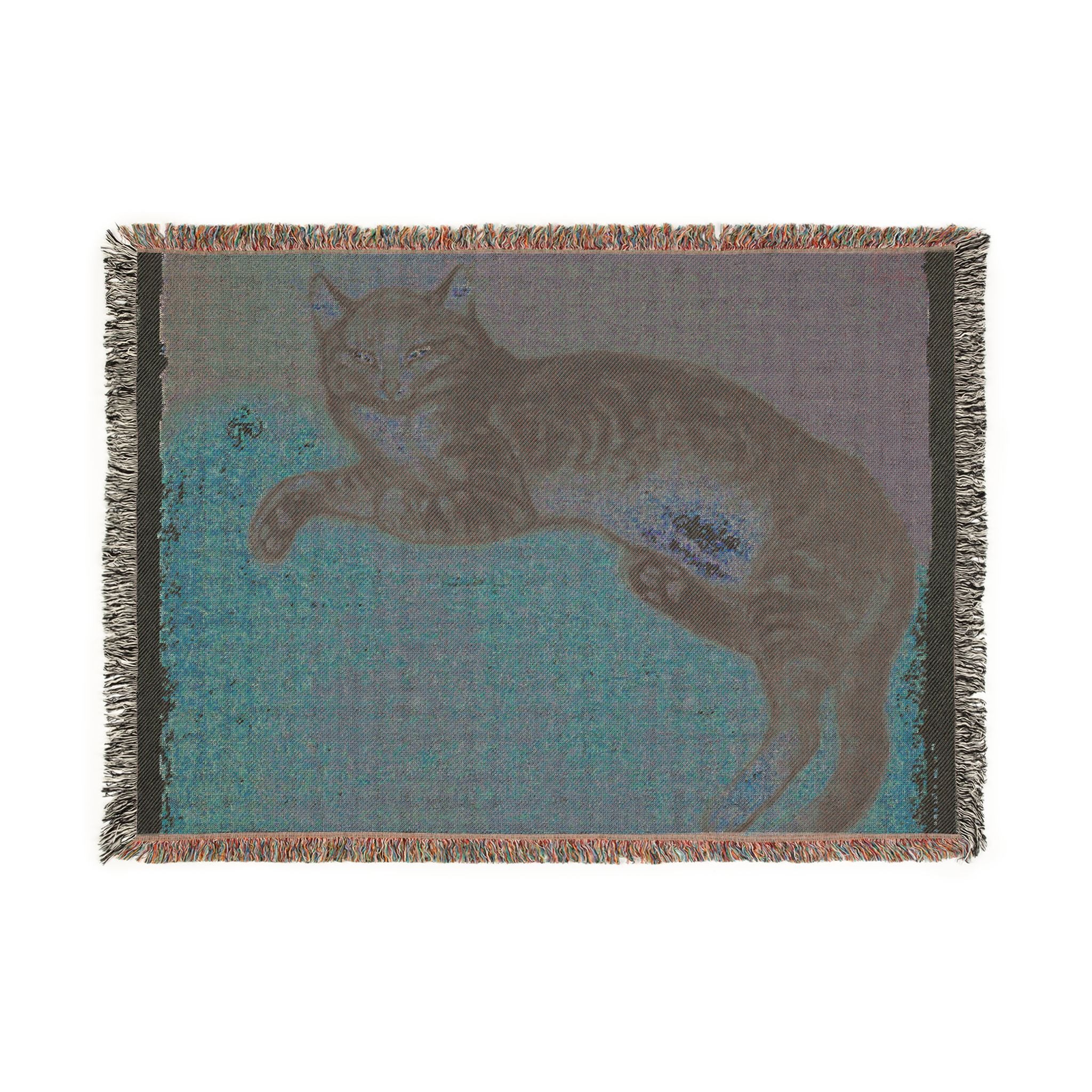 winter-cat-on-a-cushion-steinlen | Woven Tapestry Blanket - Image 4