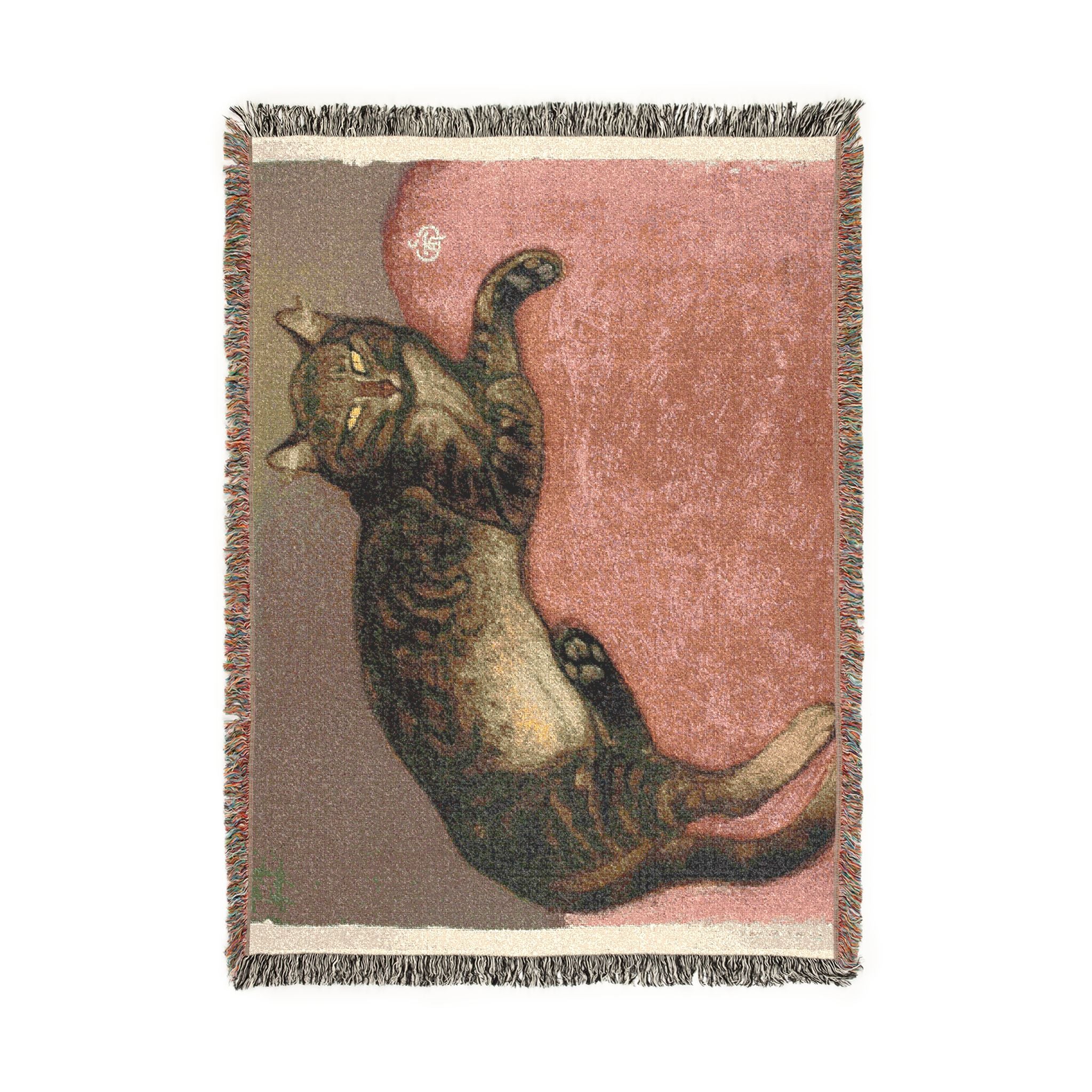 winter-cat-on-a-cushion-steinlen | Woven Tapestry Blanket - Image 6