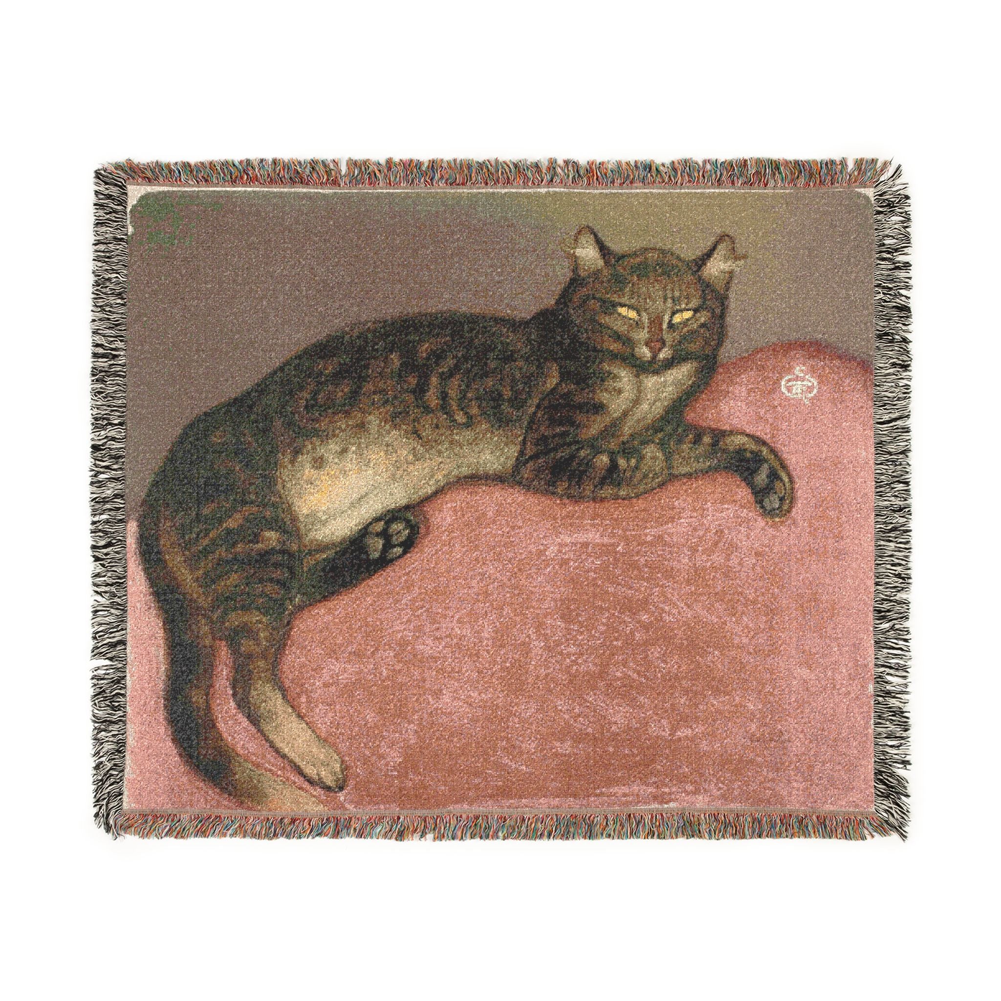 winter-cat-on-a-cushion-steinlen | Woven Tapestry Blanket - Image 7