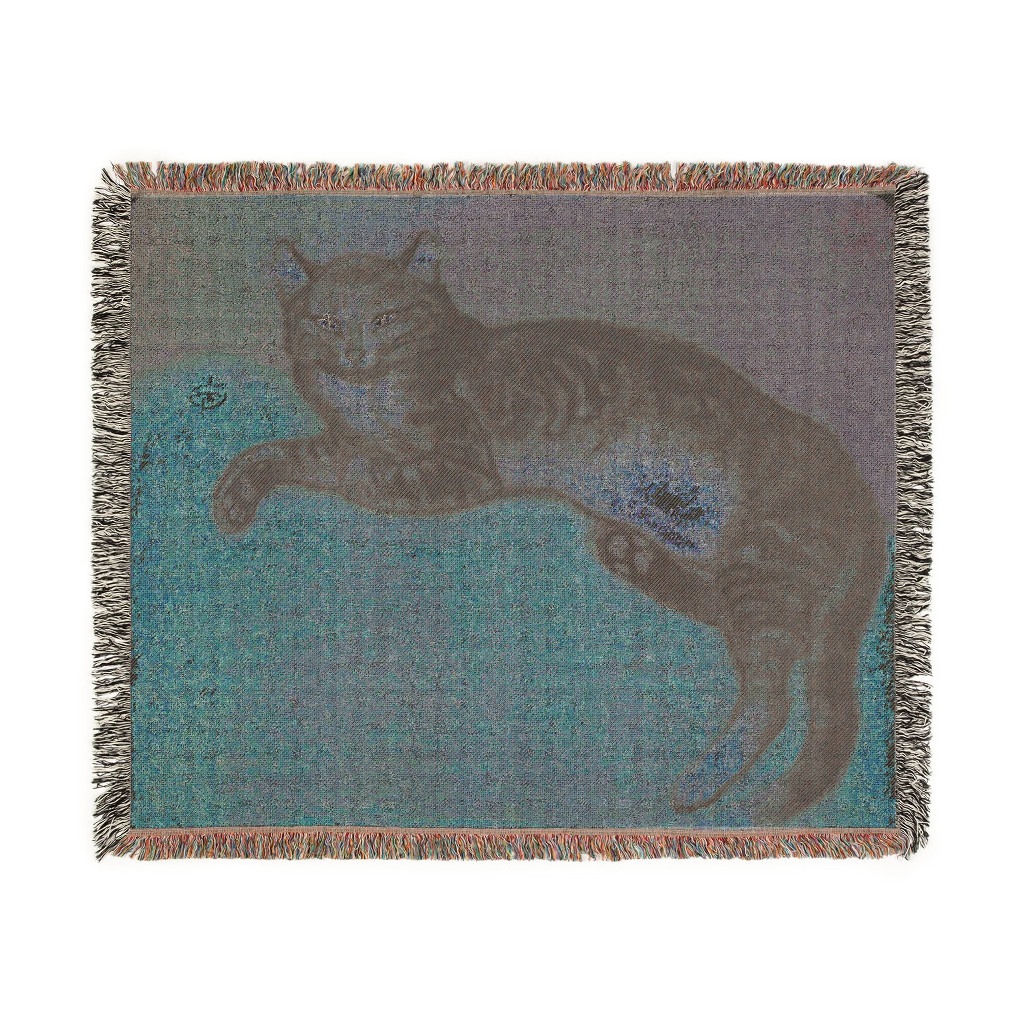 winter-cat-on-a-cushion-steinlen | Woven Tapestry Blanket - Image 8
