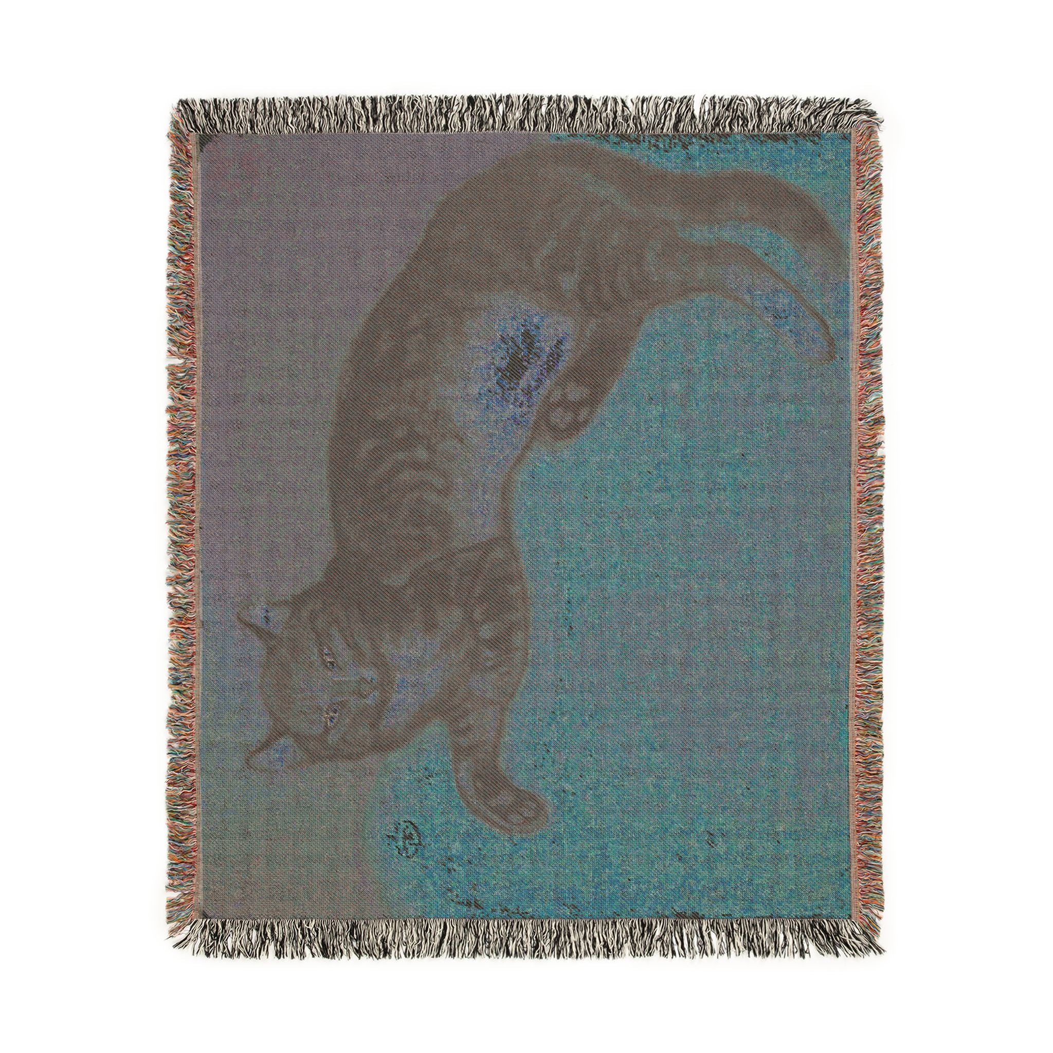 winter-cat-on-a-cushion-steinlen | Woven Tapestry Blanket - Image 9