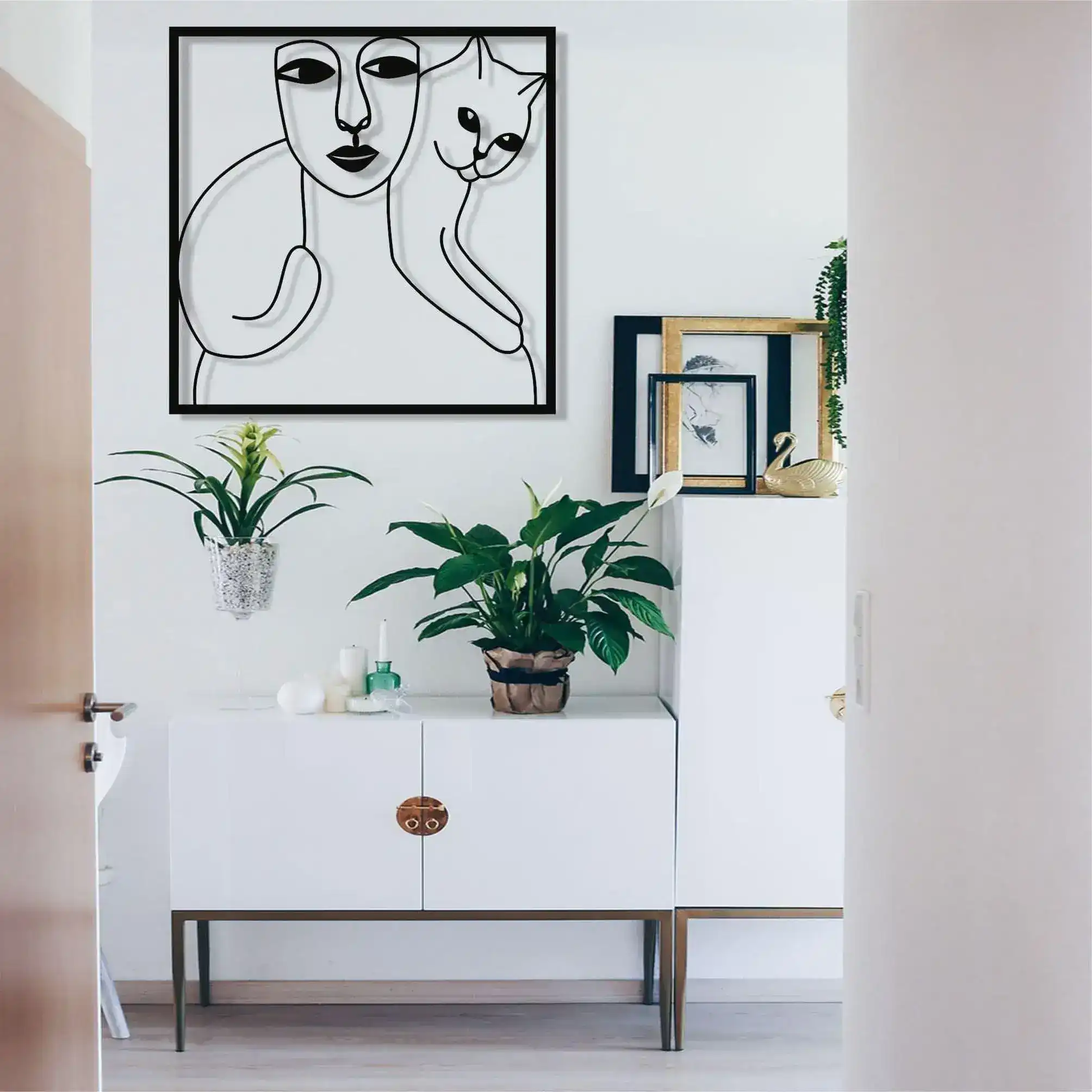 Women and Cat Minimalist Metal Wall Decor - Image 10