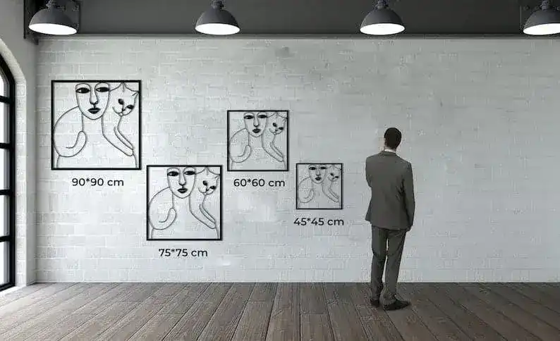 Women and Cat Minimalist Metal Wall Decor - Image 3