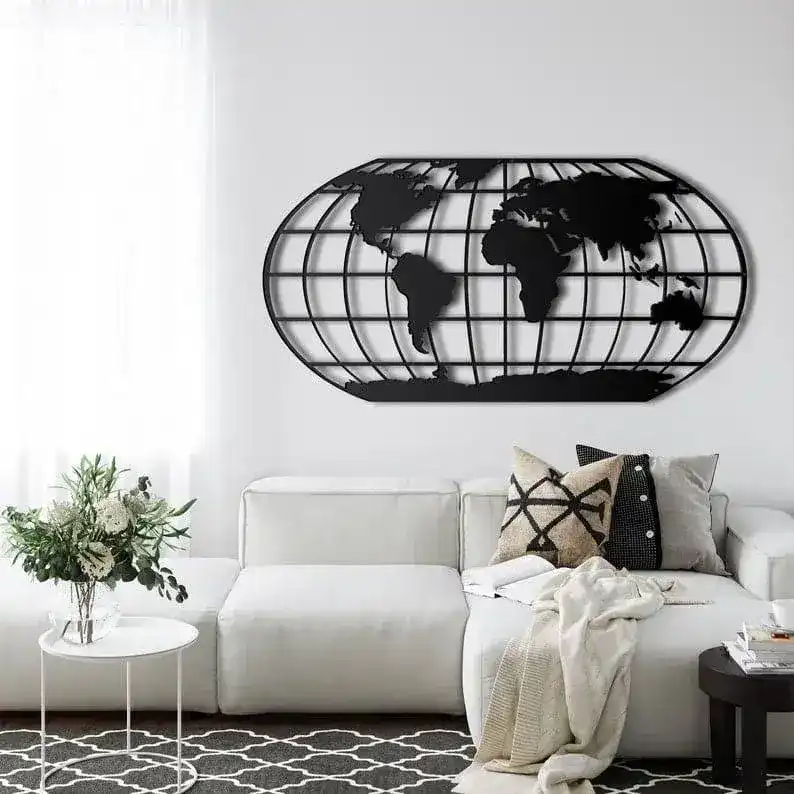 World Map Meridian Metal Wall Art - Image 5