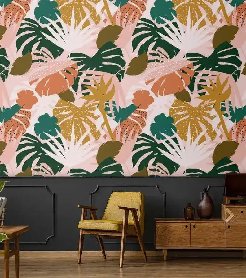 Yellow and Pink Vibrant Tropical Monstera Wallpaper - Image 3