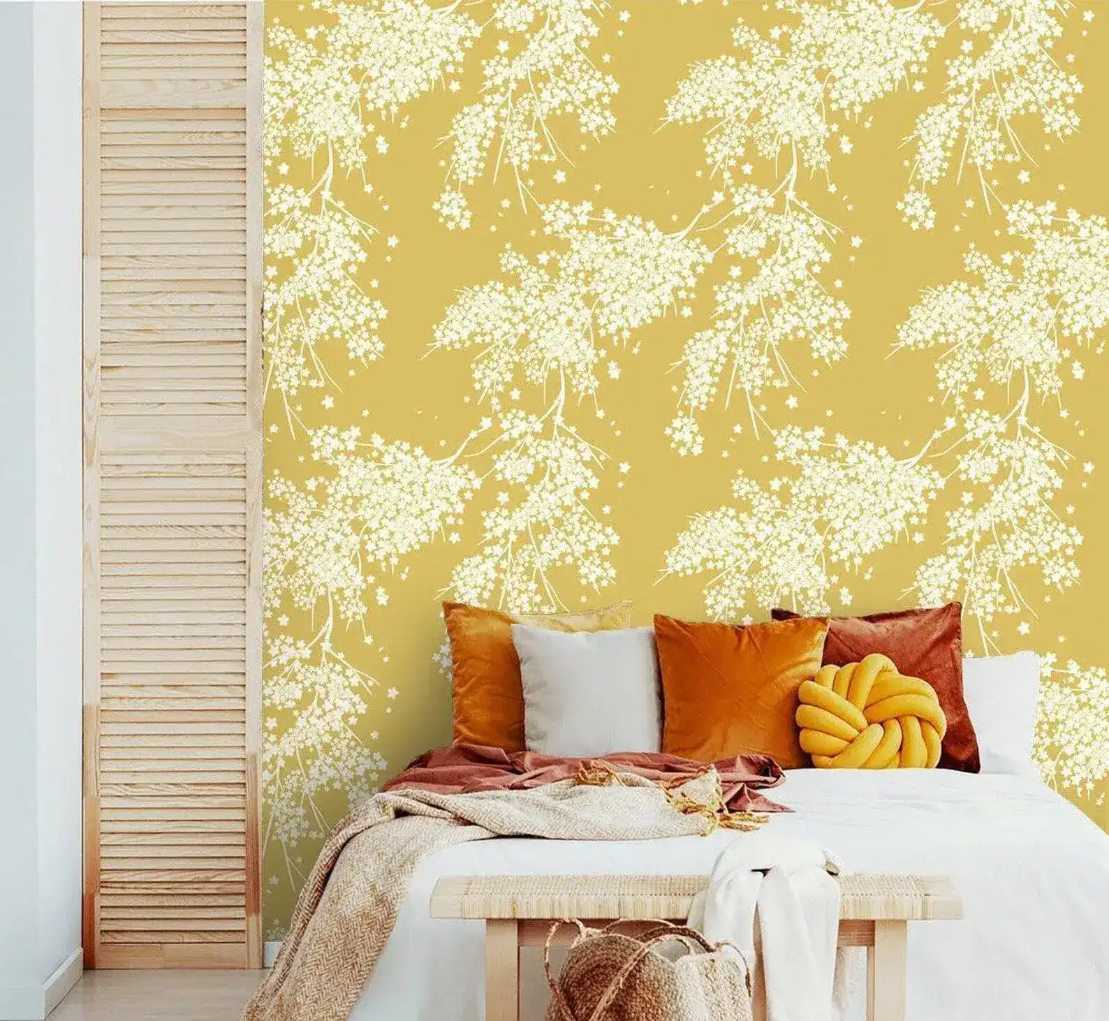 Yellow and White Floral Wallpaper - Image 4