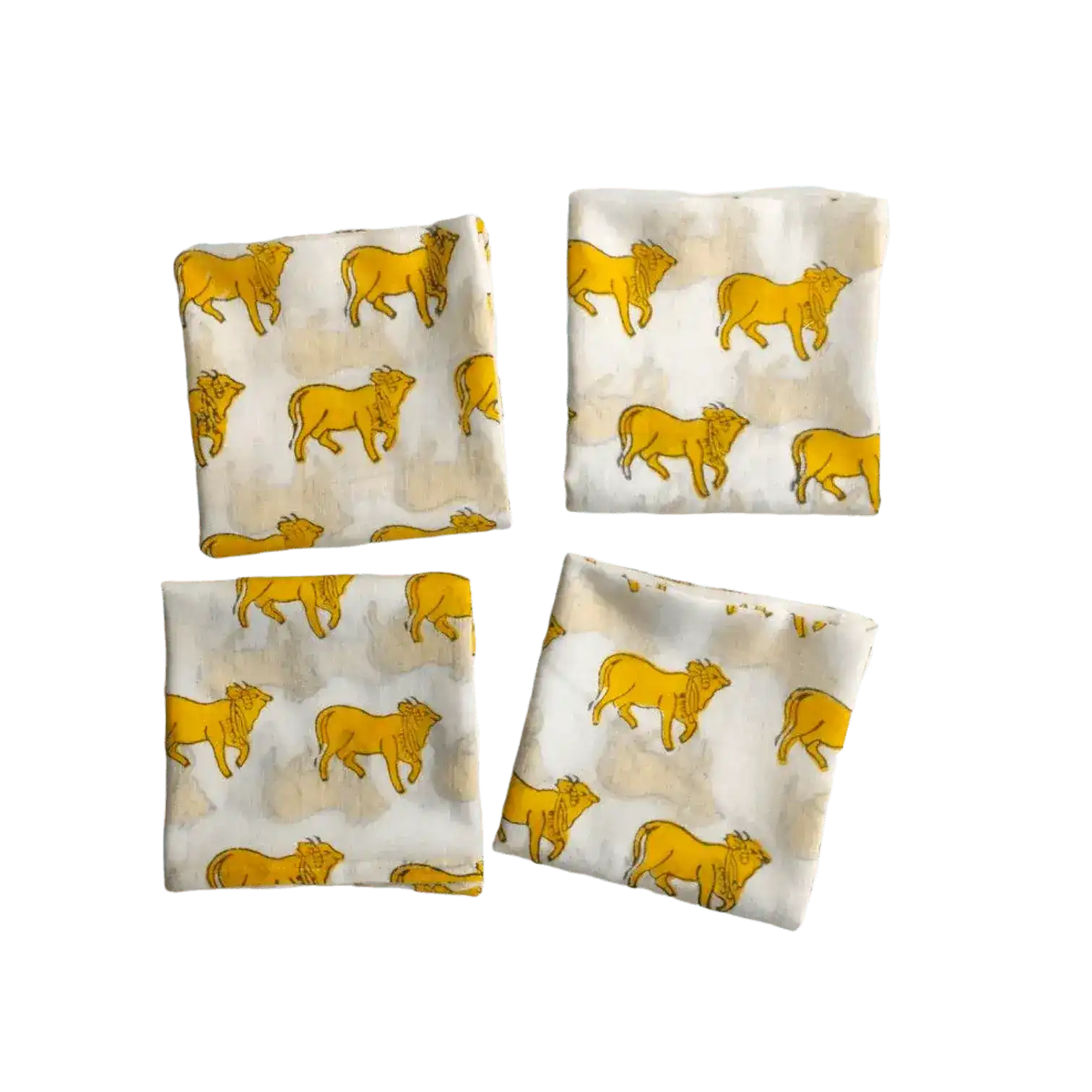 Yellow Cows Block Printed Cotton Napkins - Image 2