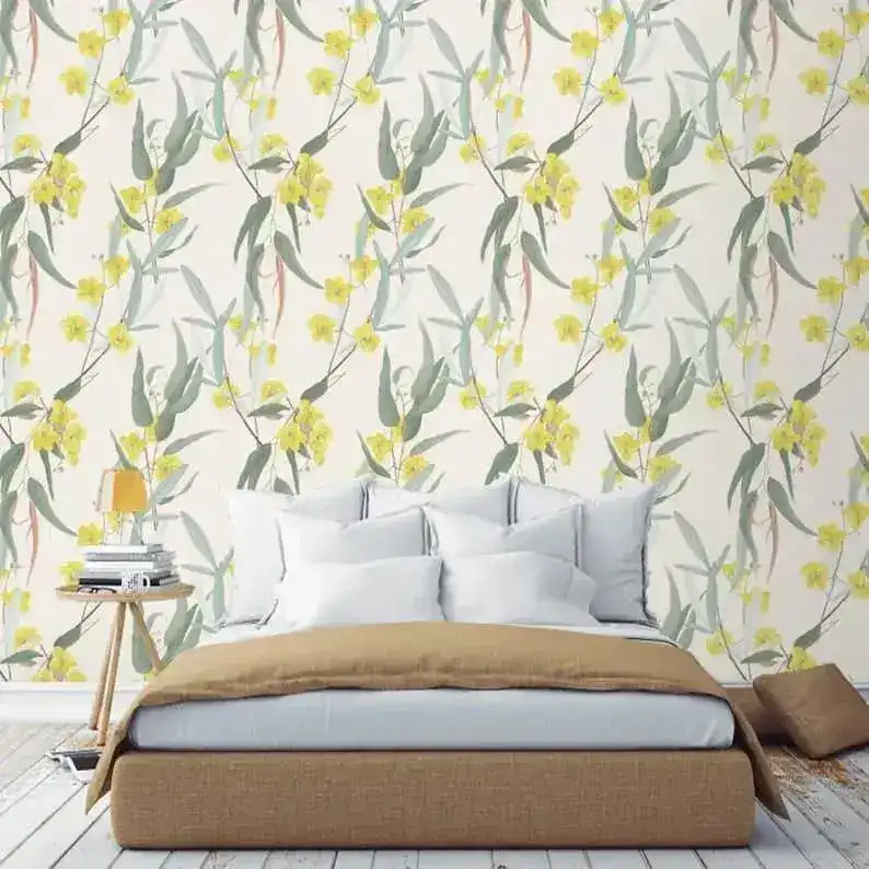 Yellow Flowers and Leaves Botanical Wallpaper - Image 3