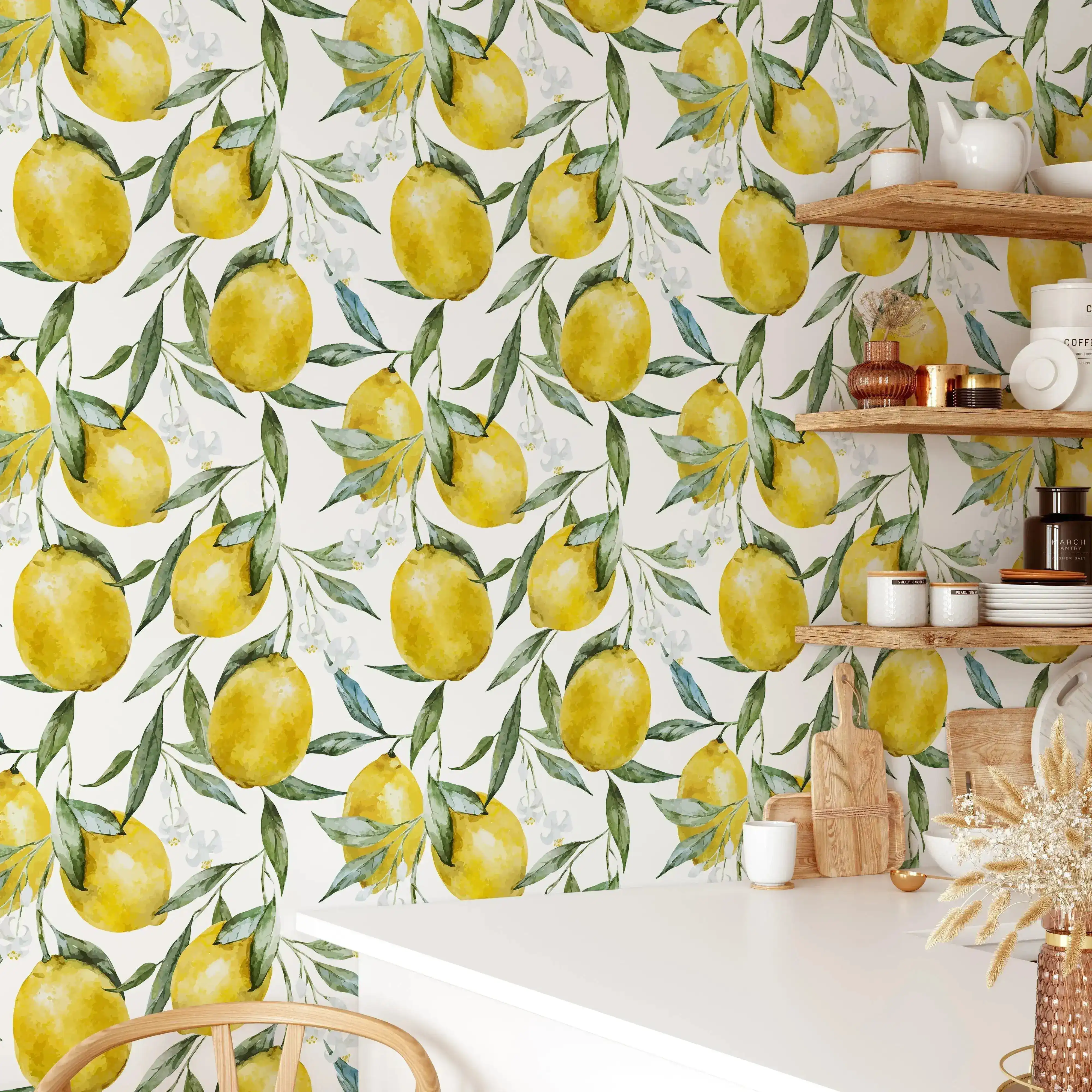 Yellow Lemon Green Fruit Kitchen Removable Wallpaper - Image 2