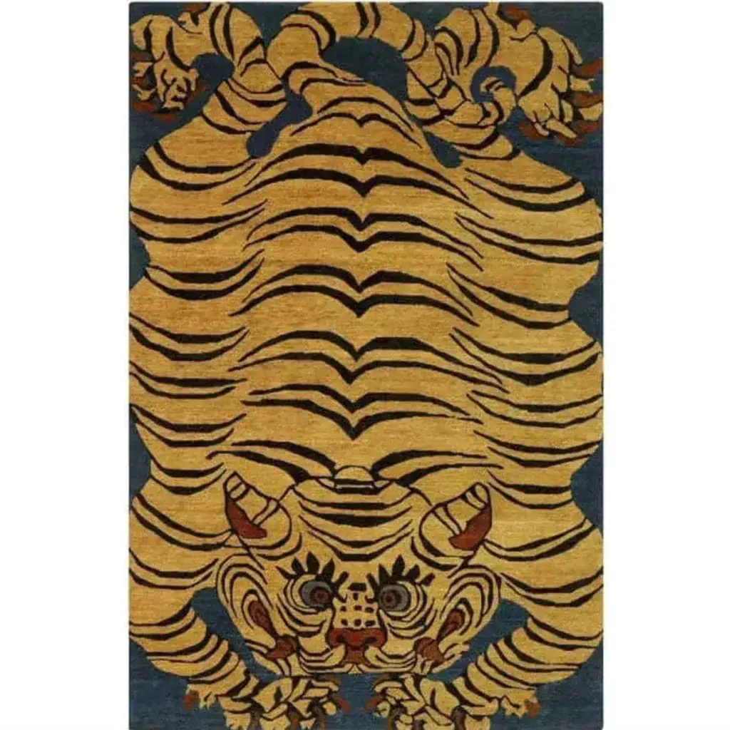 Yellow Tibetan Tiger Hand Tufted Wool Rug - Image 4