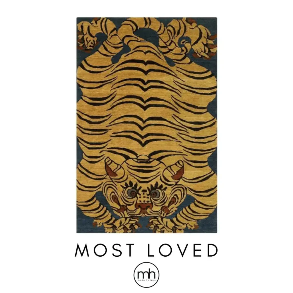 Yellow Tibetan Tiger Hand Tufted Wool Rug - Image 5