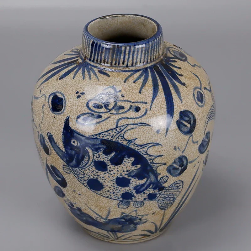 Yuan Blue & White Fish & Lotus Porcelain Jar — Antique Reproduction - Image 2