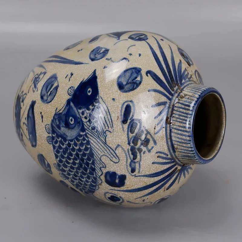 Yuan Blue & White Fish & Lotus Porcelain Jar — Antique Reproduction - Image 3