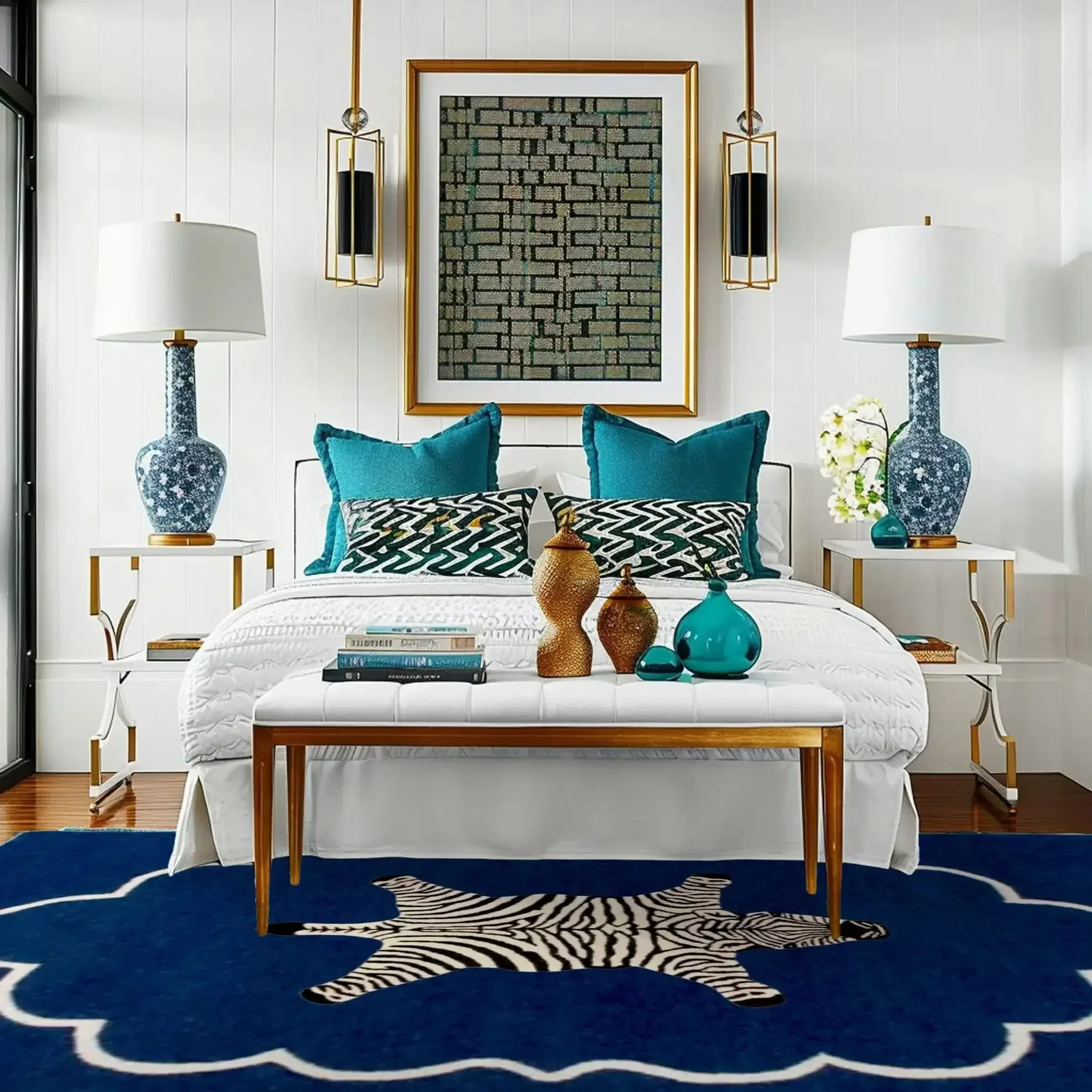 Zebra in the Royal House Hand Tufted Wool Rug - Dark Blue - Image 2
