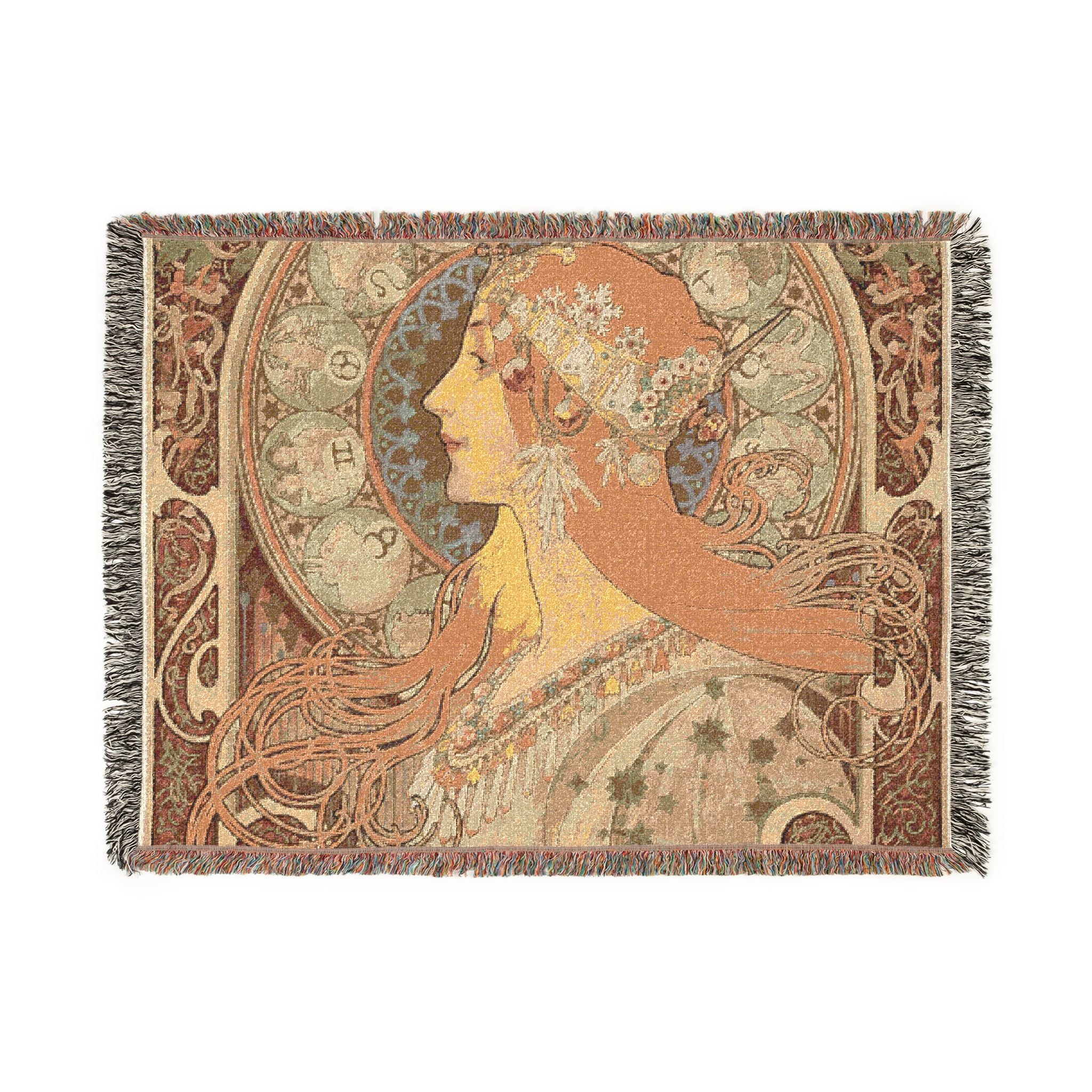zodiaque-la-plume-alphonse-mucha | Woven Tapestry Blanket - Image 10