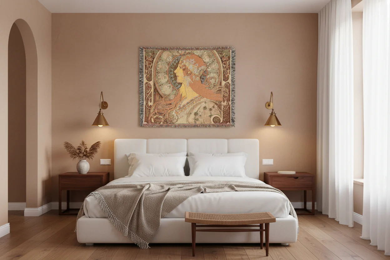 zodiaque-la-plume-alphonse-mucha | Woven Tapestry Blanket - Image 2