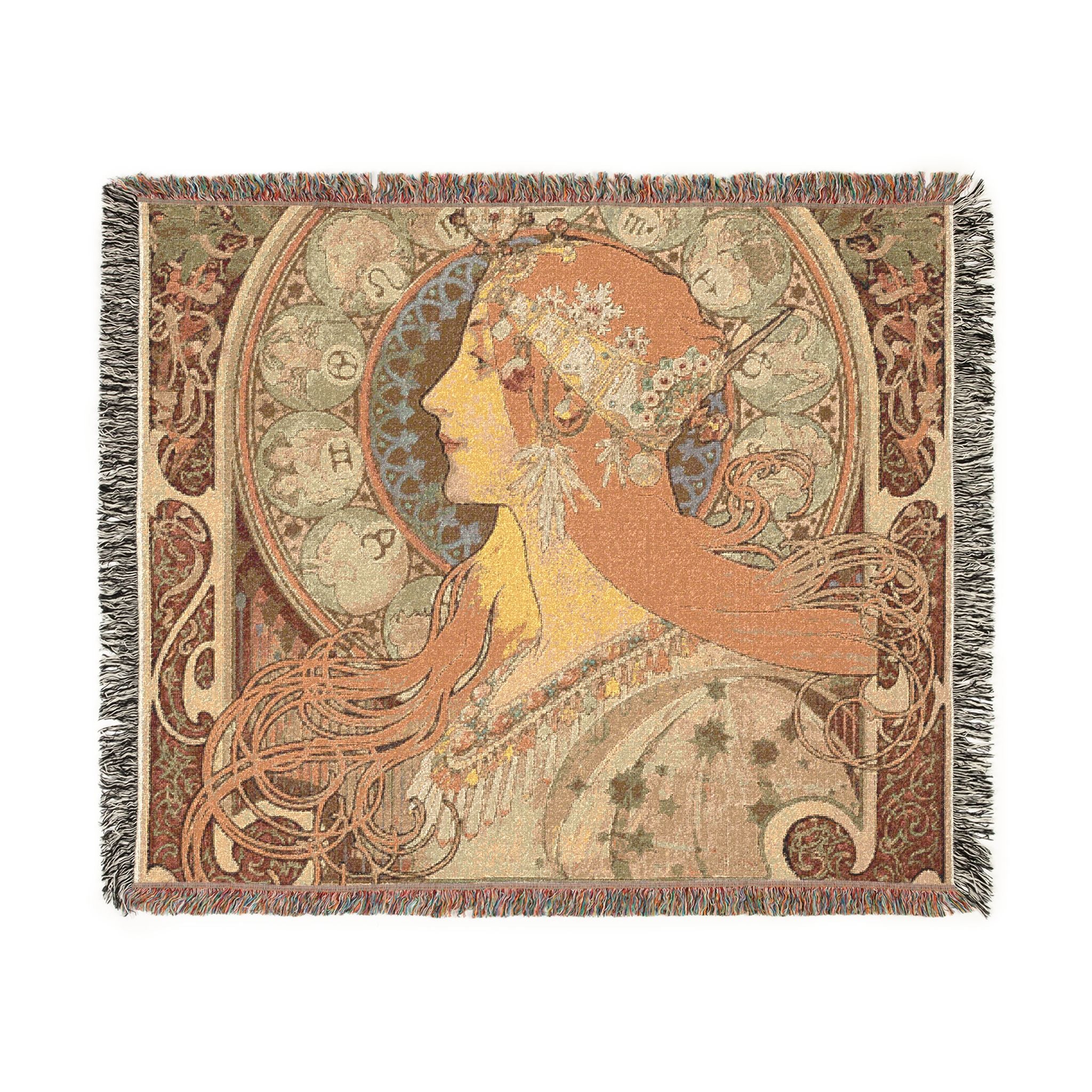 zodiaque-la-plume-alphonse-mucha | Woven Tapestry Blanket - Image 7